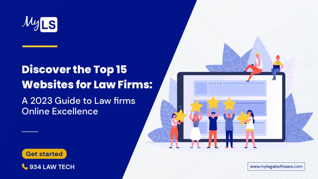 Promotional cover image featuring 'Discover the Top 15 Websites for Law Firms: A 2023 Guide to Law Firms Online Excellence' on My Legal Software's website.
