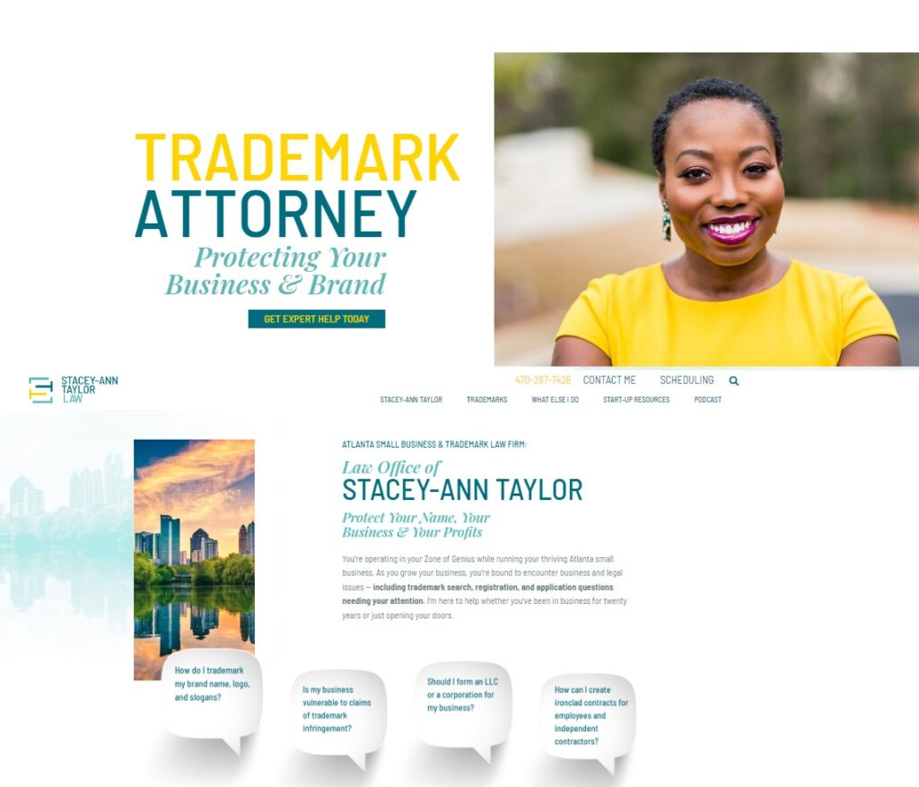 Homepage view of Stacey Ann Taylor Law website, exemplifying effective design in websites for law firms with a clear, client-centered layout.