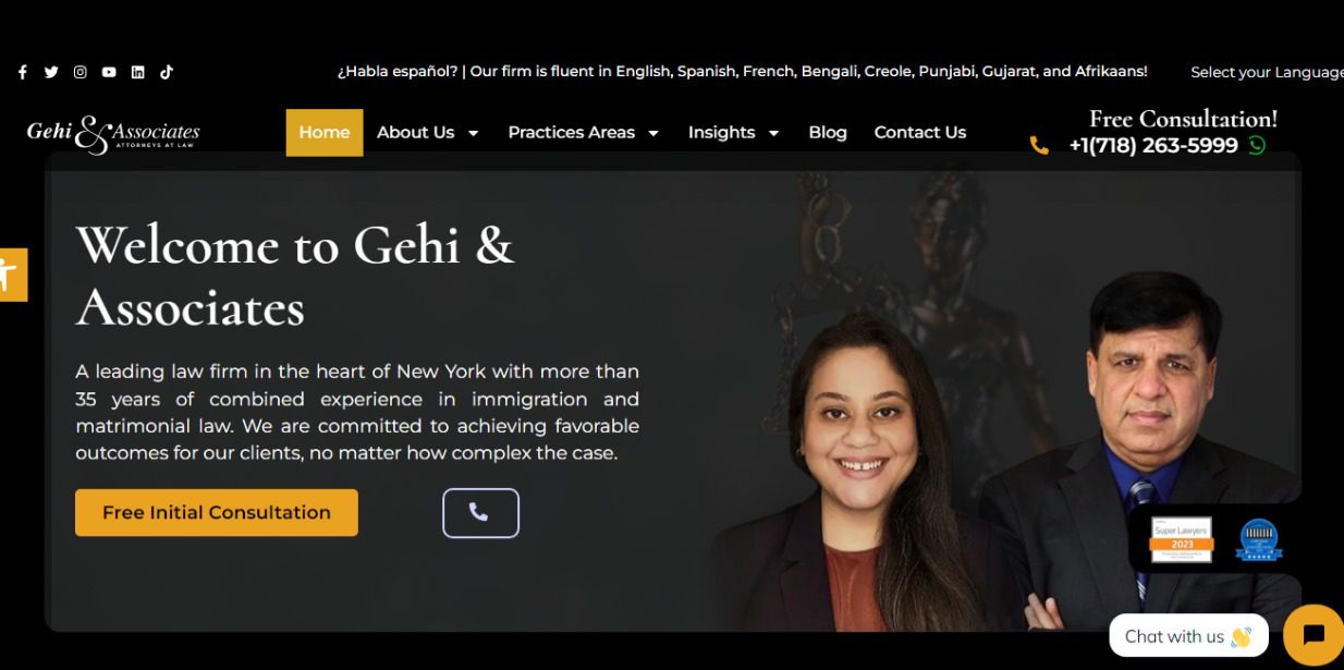 Homepage of Gehi & Associates featuring attorneys with a call to action for a free consultation