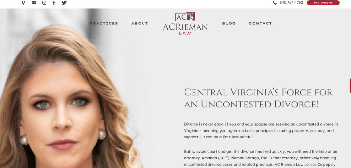 Attorney Amanda Rieman of A.C. Rieman Law, a firm specializing in uncontested divorce in Central Virginia.