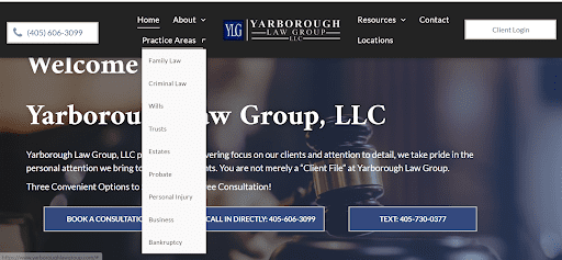 Professional Yarborough Law Group, LLC interface highlighting client-focused services and ease of navigation for legal consultations.