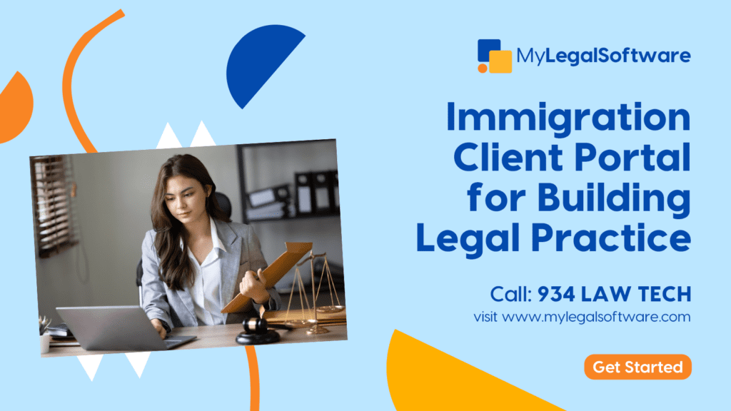 A legal professional using an immigration client portal on a laptop in her office.