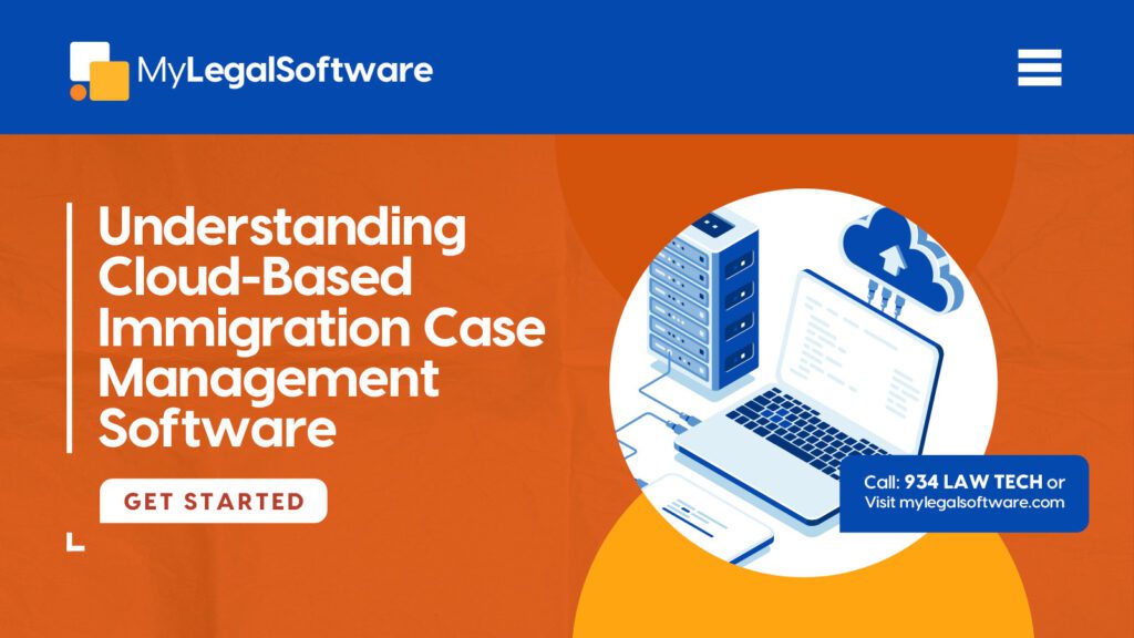 Cloud-based immigration case management software interface displayed on a laptop, symbolizing digital data storage and access.