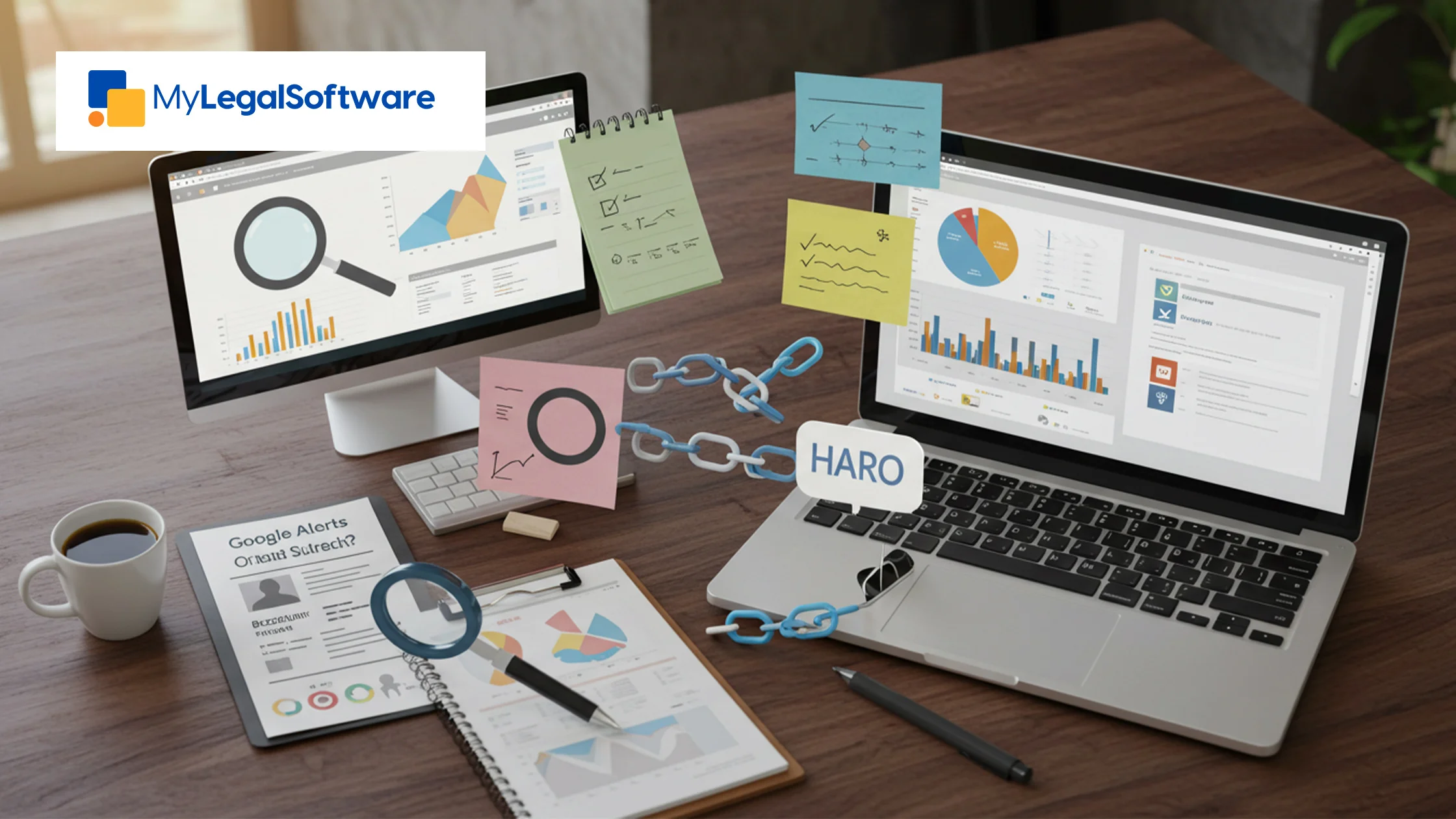 Track your link-building progress with analytics tools, HARO outreach, and Google Alerts for comprehensive legal SEO strategy implementation.